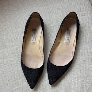 Jimmy Choo Black Floral Lace Flats, size 41